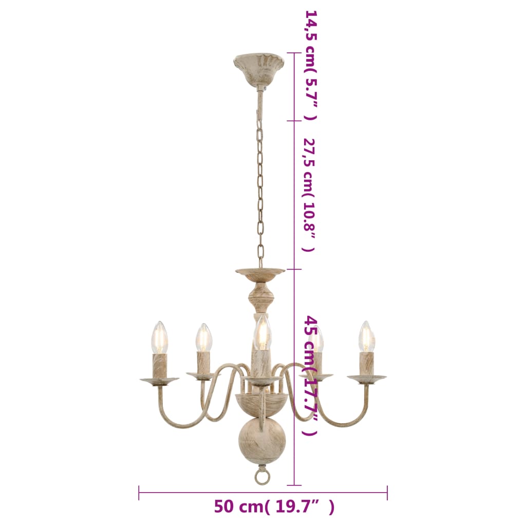 281614 vidaXL Chandelier Antique White 5 x E14 Bulbs