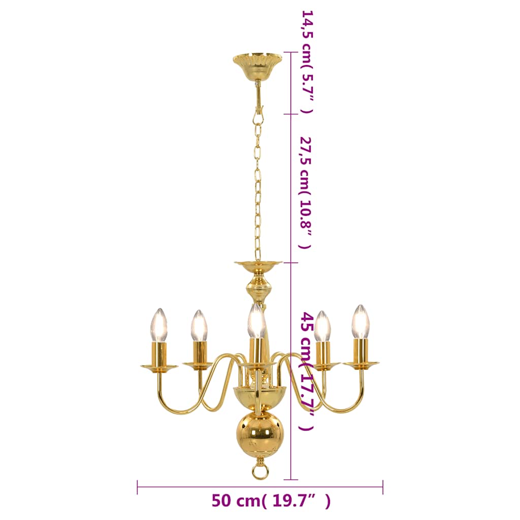 281617 vidaXL Chandelier Golden 5 x E14 Bulbs