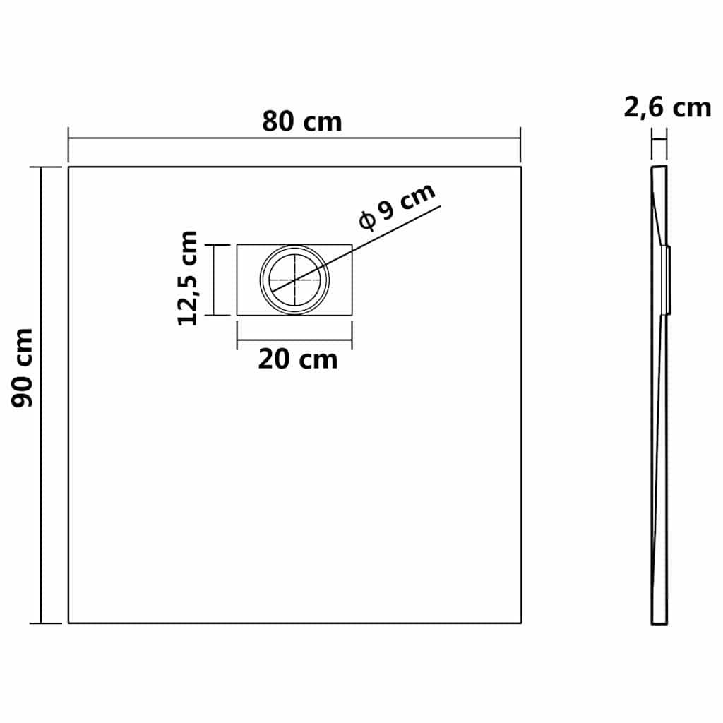 144778 vidaXL Shower Base Tray SMC Black 90x80 cm