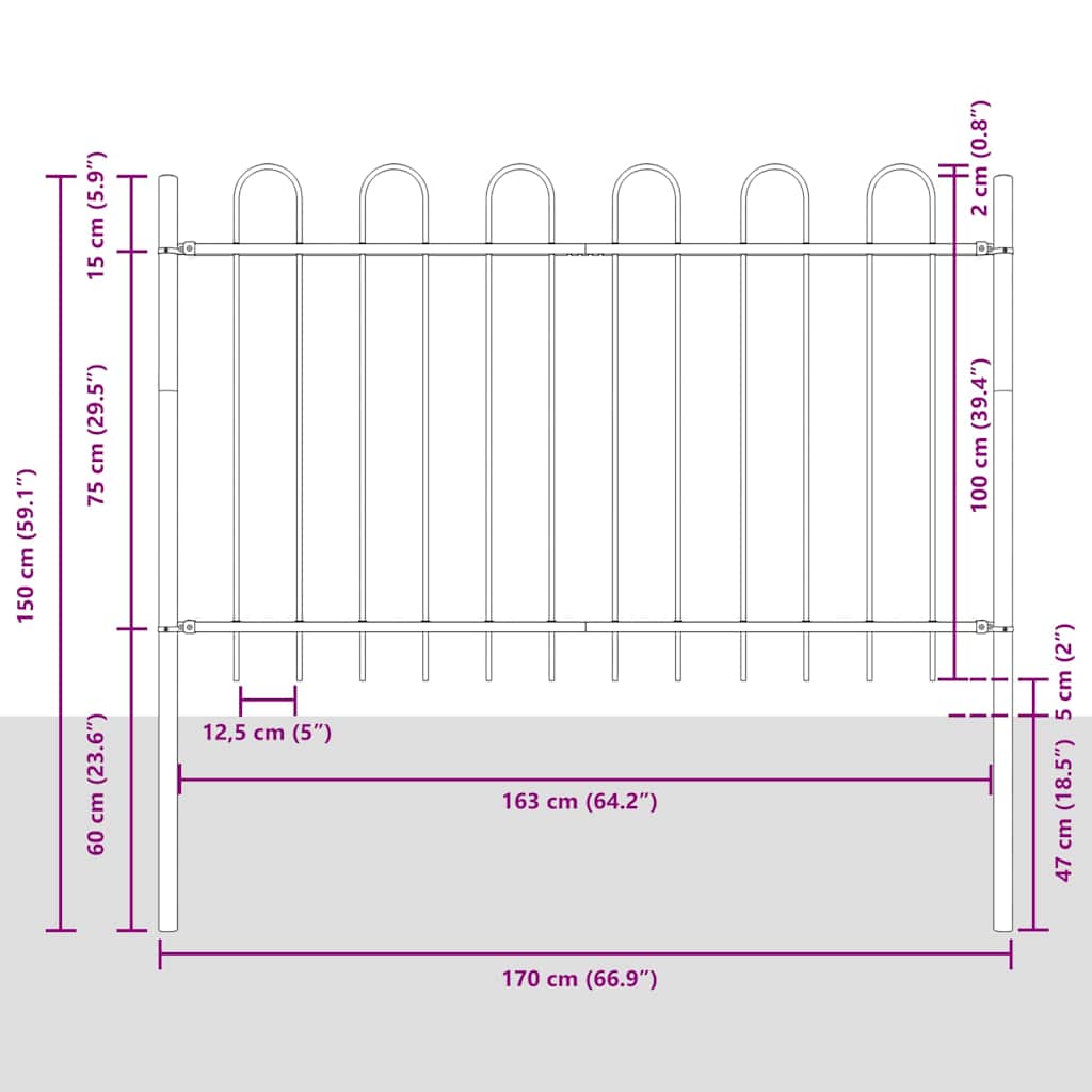 Garden Fence BOXTEL with Hoop Top Steel 181x100 cm Black