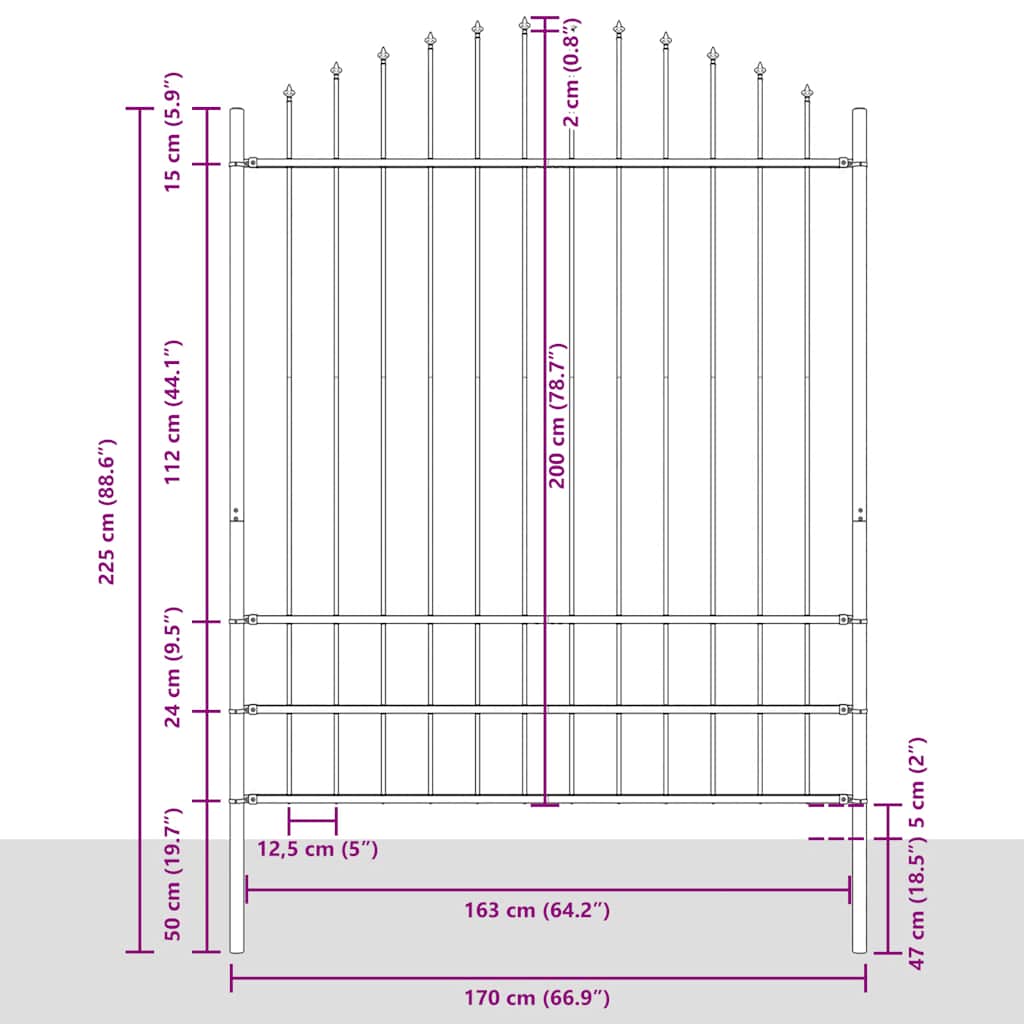 Garden Fence Woerden with Spear Top Steel 170x200 cm Black