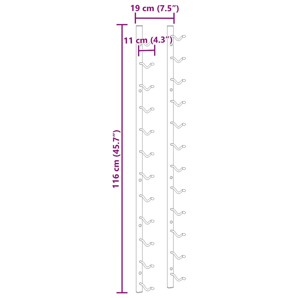 282467 vidaXL Wall Mounted Wine Racks for 12 Bottles 2 pcs Black Iron