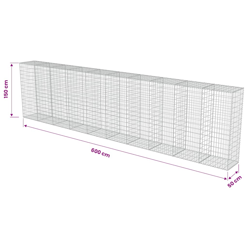 Gabion Wall with Covers Galvanised Steel 600x50x150 cm