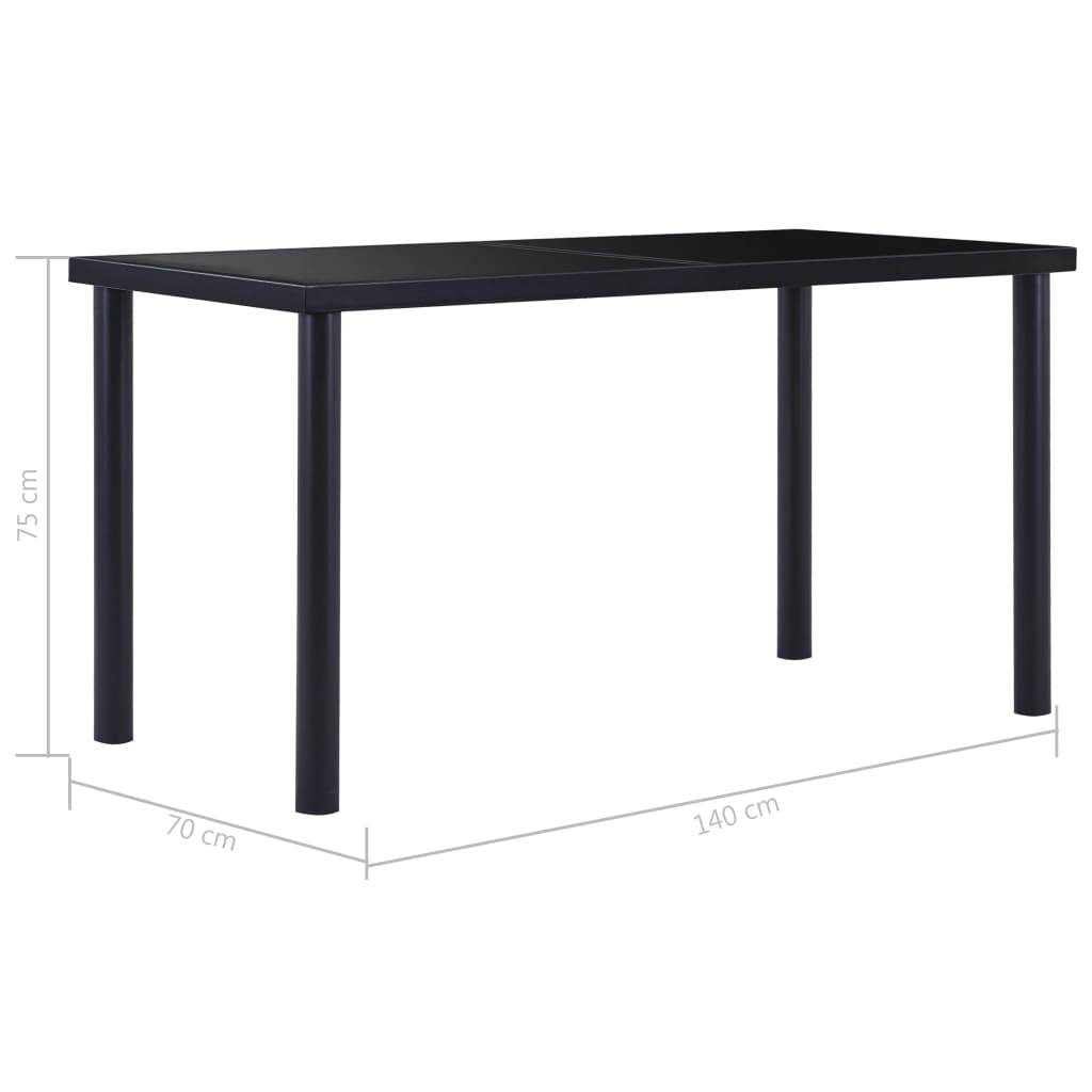 281853 vidaXL Dining Table Black 140x70x75 cm Tempered Glass