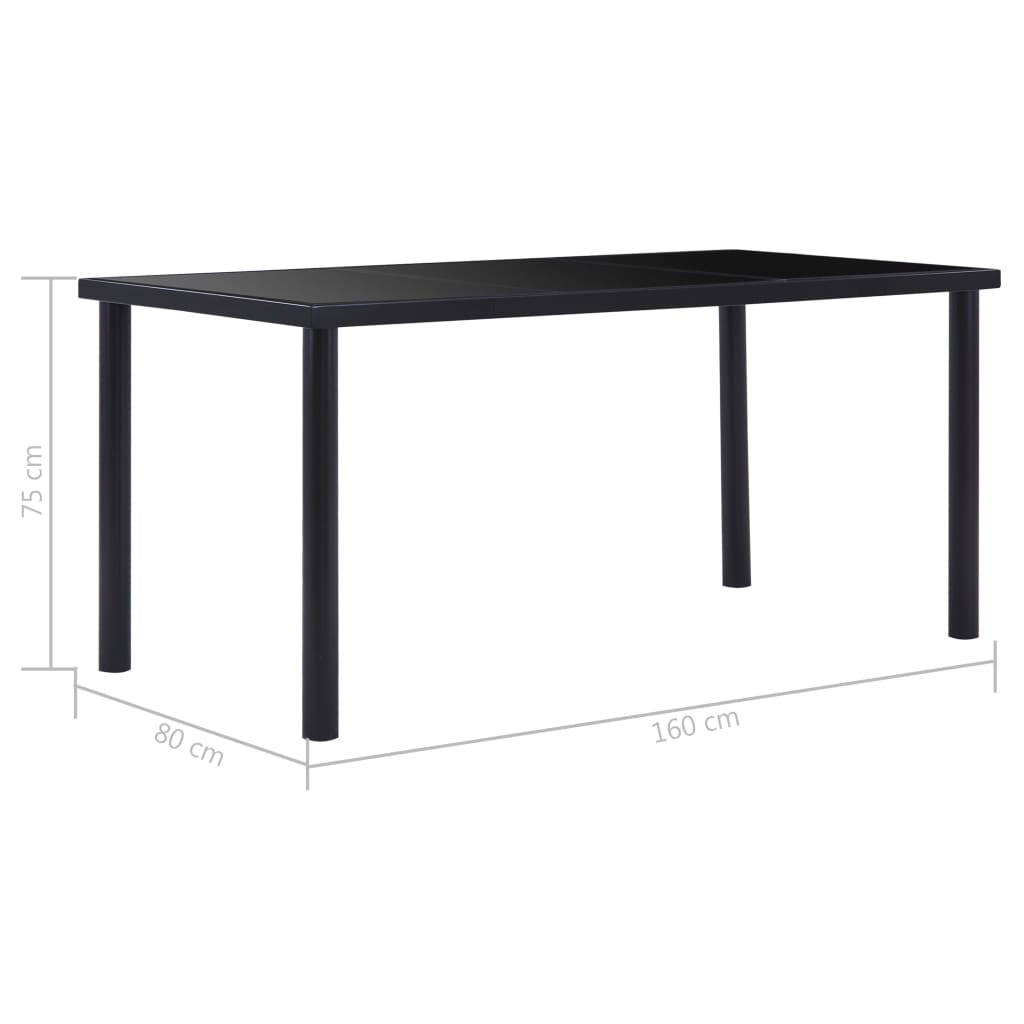 281854 vidaXL Dining Table Black 160x80x75 cm Tempered Glass