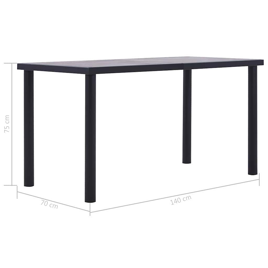 281858 vidaXL Dining Table Black and Concrete Grey 140x70x75 cm MDF
