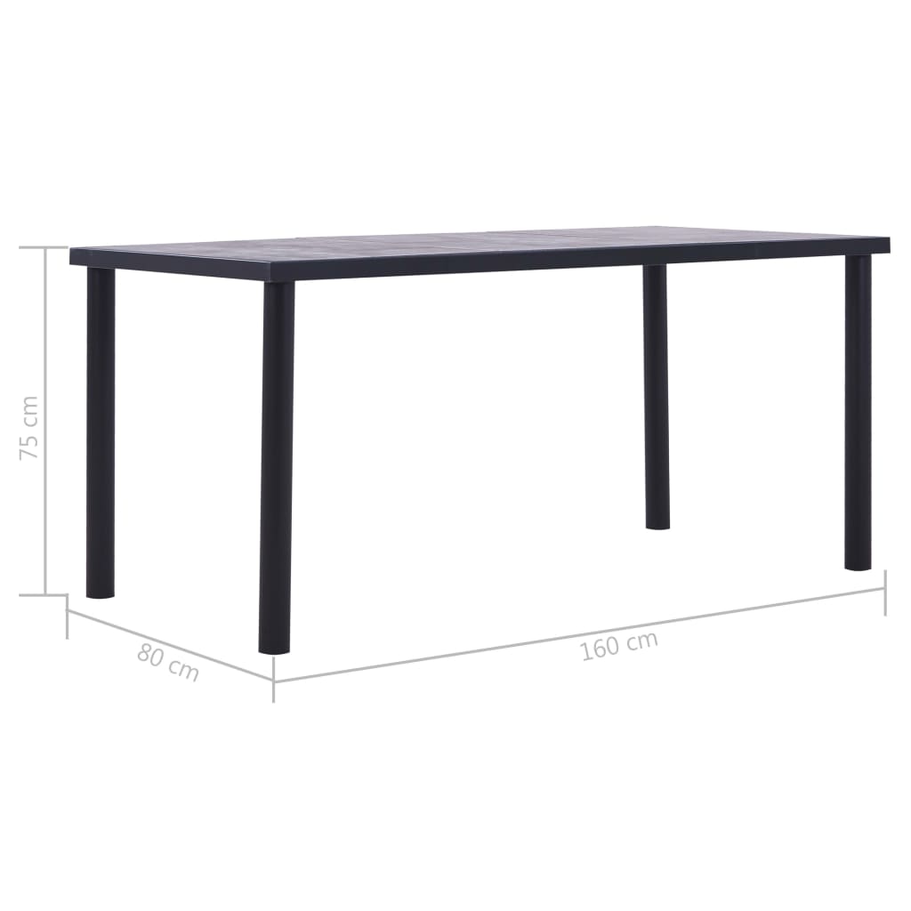 281859 vidaXL Dining Table Black and Concrete Grey 160x80x75 cm MDF