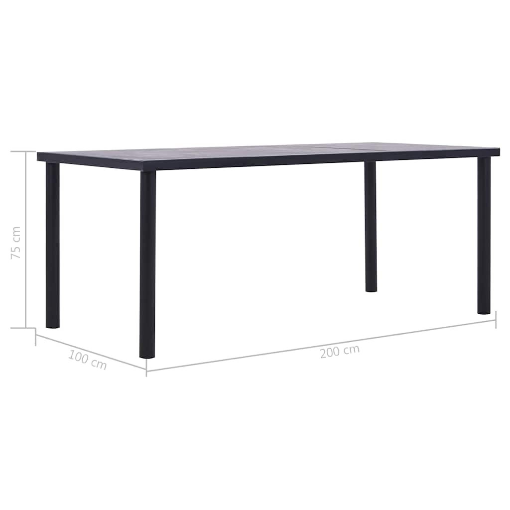 281861 vidaXL Dining Table Black and Concrete Grey 200x100x75 cm MDF