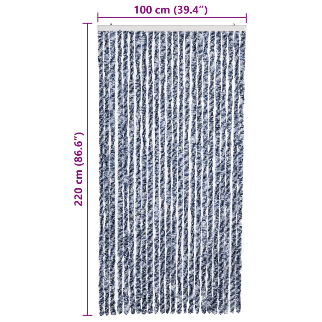 Insect Curtain Blue, White and Silver 100x220 cm Chenille