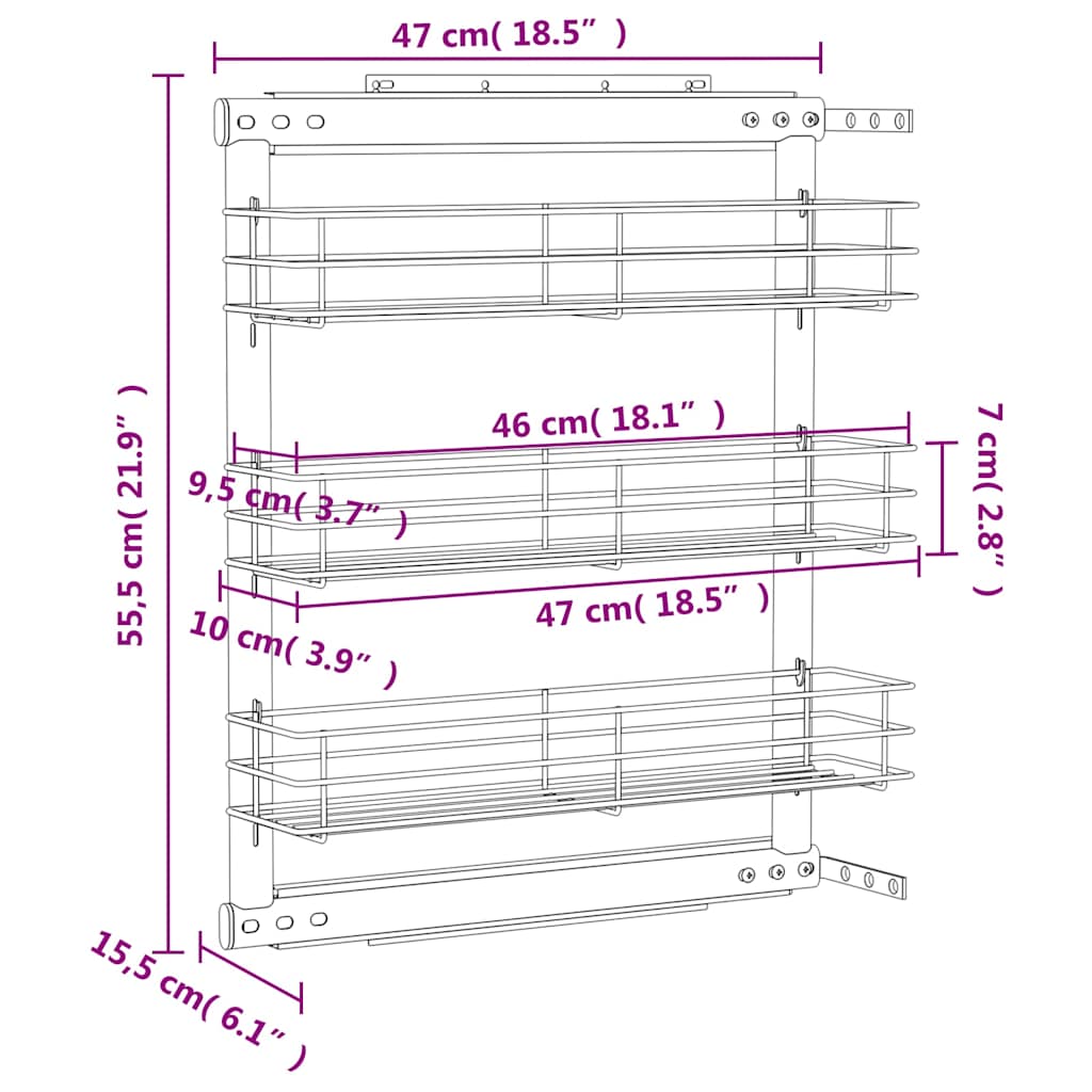 3-Tier Pull-out Kitchen Wire Basket Silver 47x15,5x55,5 cm