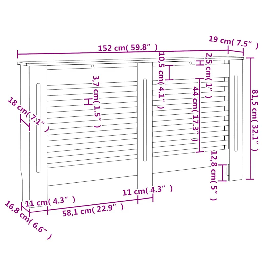 Radiator Cover White 152x19x81.5 cm MDF