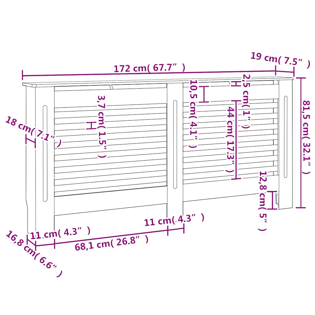 Radiator Cover White 172x19x81.5 cm MDF