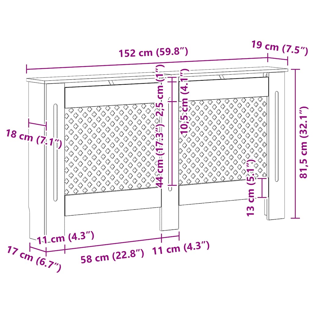 284324 vidaXL Radiator Cover White 152x19x81,5 cm MDF