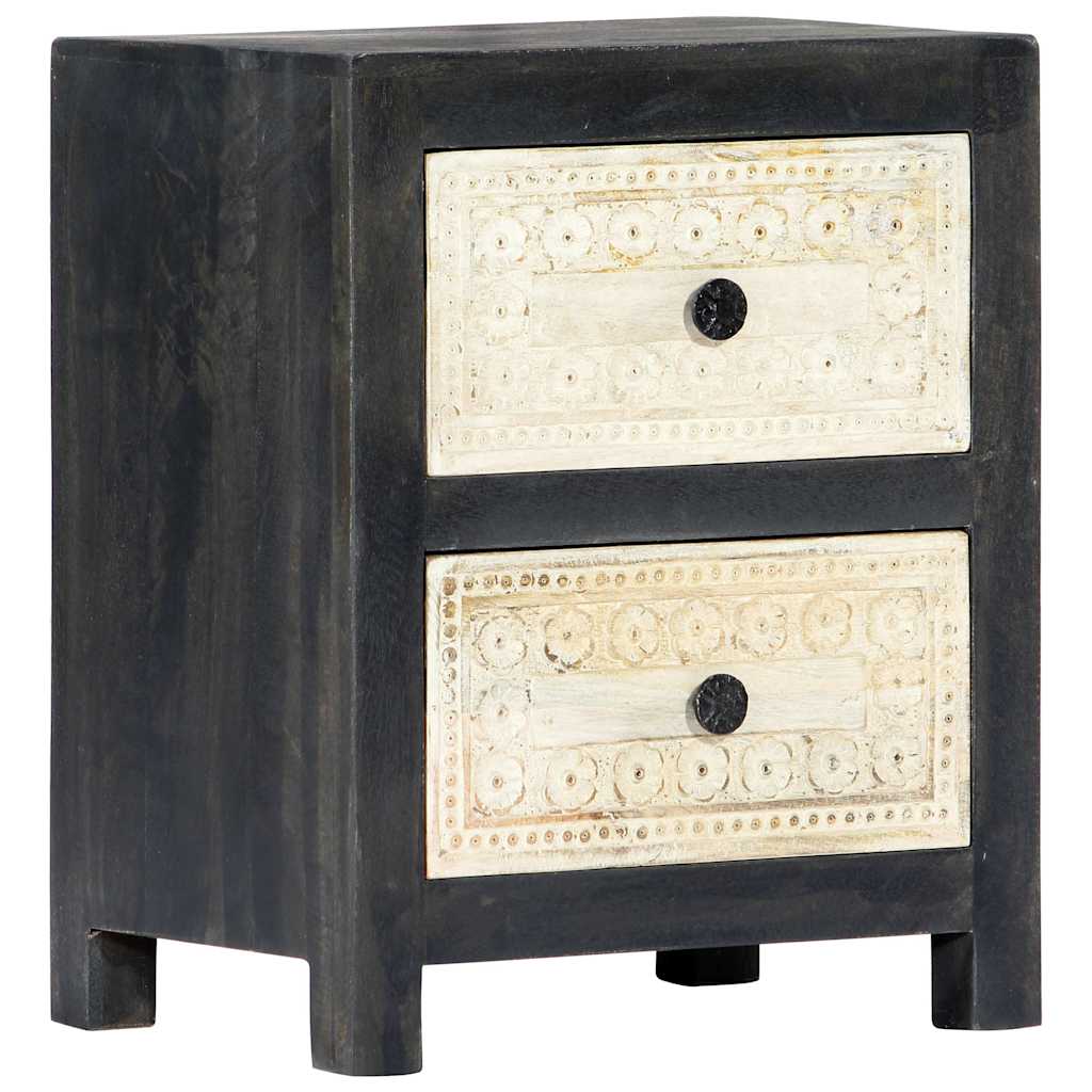 282722 vidaXL Hand Carved Bedside Cabinet Grey 40x30x50 cm Solid Mango Wood
