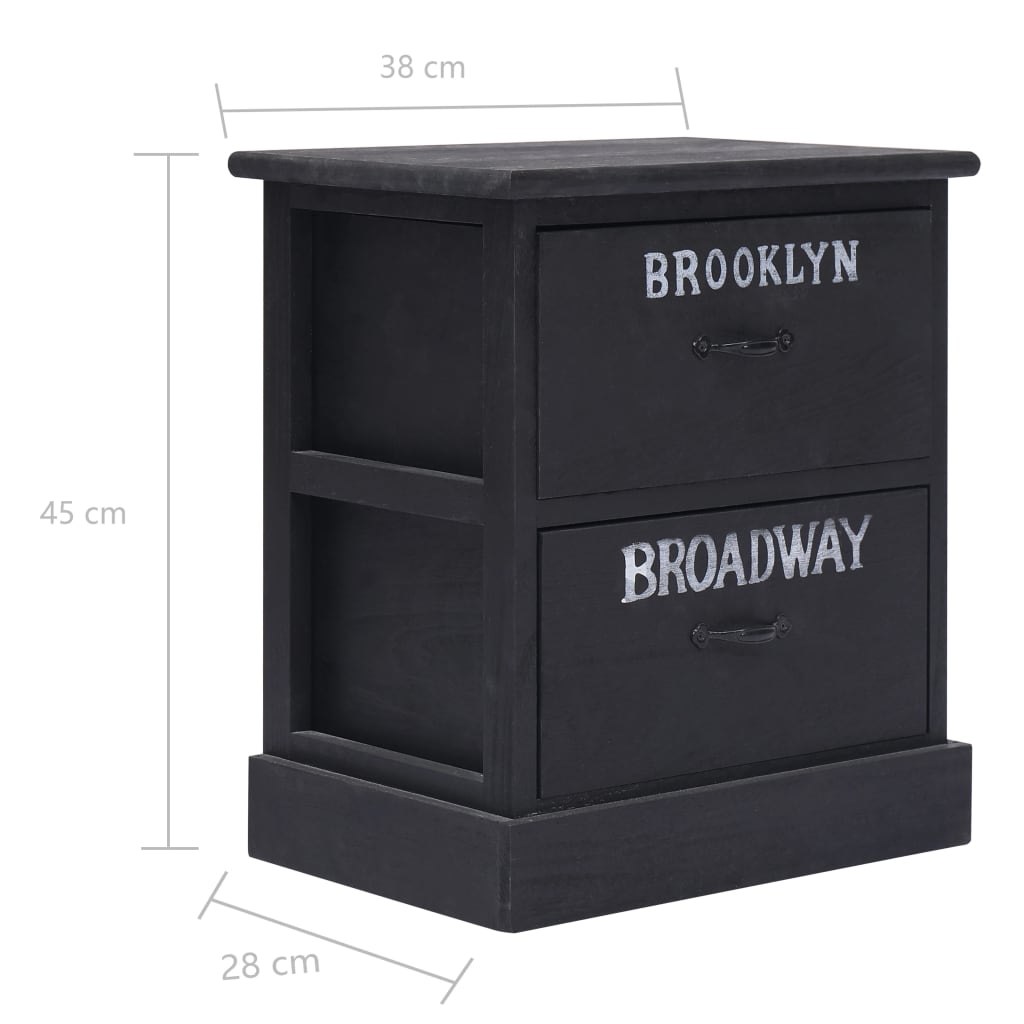 284058 vidaXL Nightstand Black 38x28x45 cm Paulownia Wood