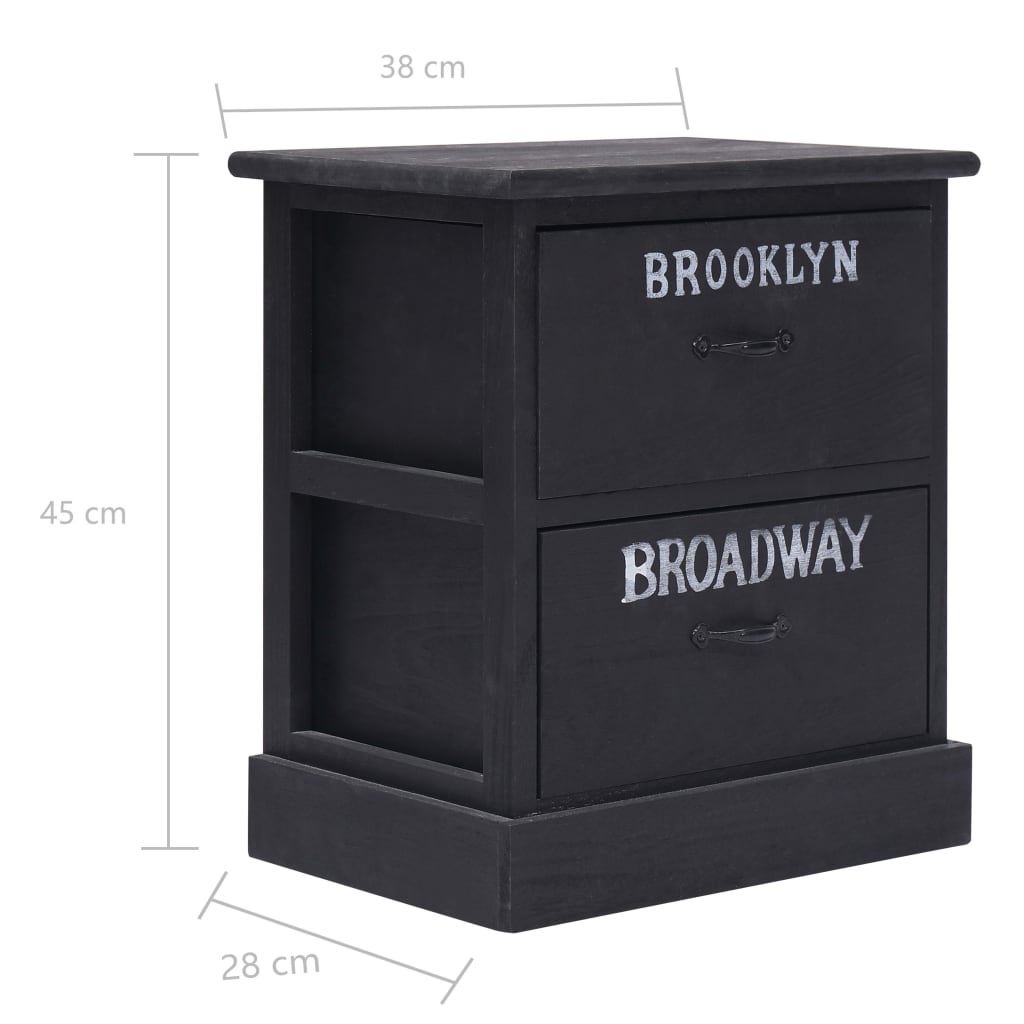 284059 vidaXL Nightstands 2 pcs Black 38x28x45 cm Paulownia Wood