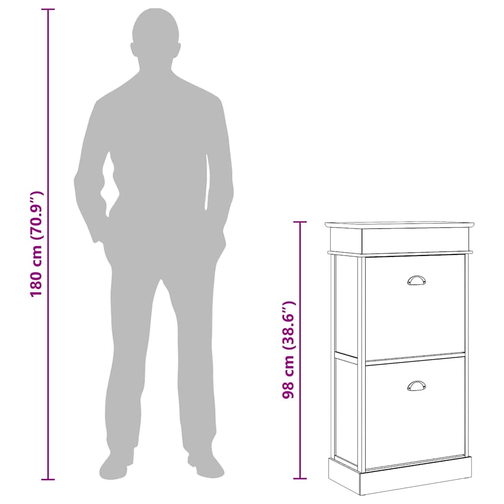 284089 vidaXL Shoe Cabinet White 50x28x98 cm Paulownia Wood