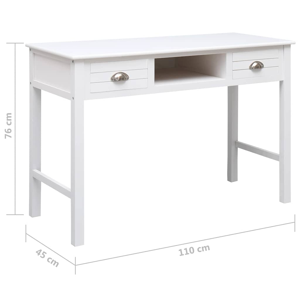 284155 vidaXL Writing Desk White 110x45x76 cm Wood