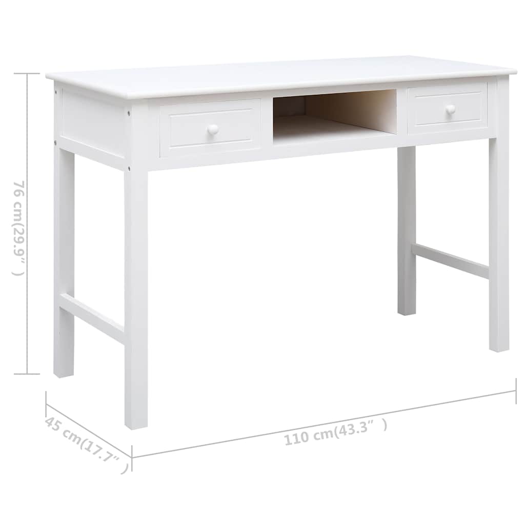 284157 vidaXL Writing Desk White 110x45x76 cm Wood