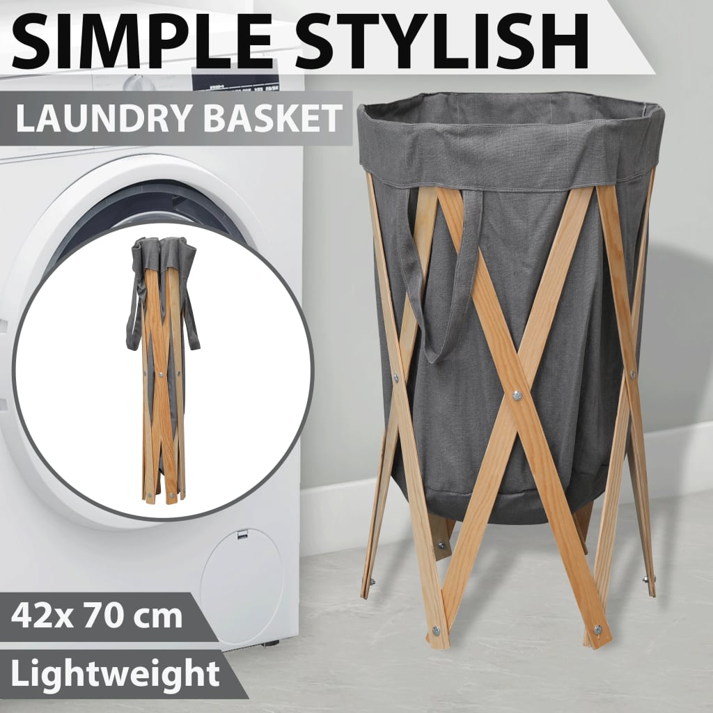 284228 vidaXL Folding Laundry Basket Grey Wood and Fabric