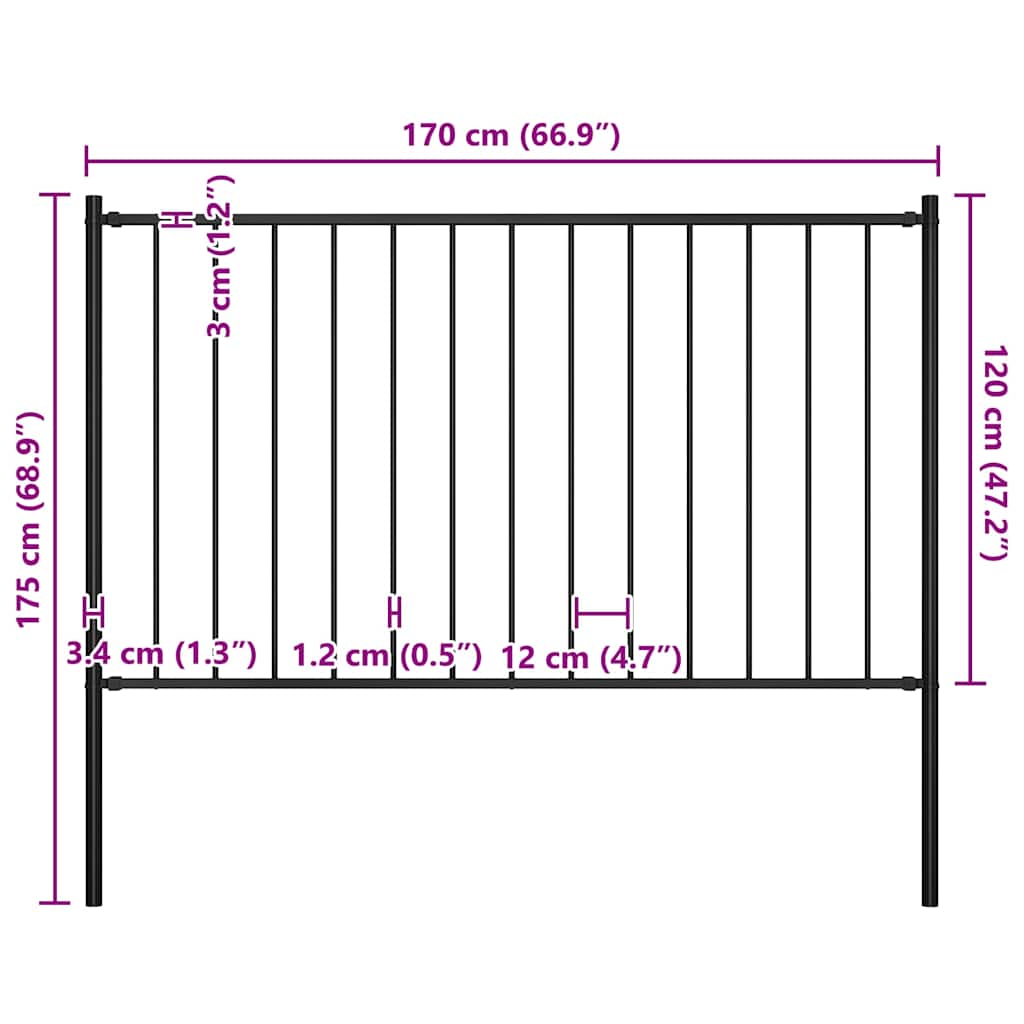 Fence Panel Woerden with Posts Steel 1.7x1.25 m Black