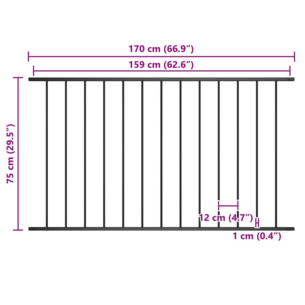 Fence Panel Woerden Powder-coated Steel 1.7x0.75 m Black