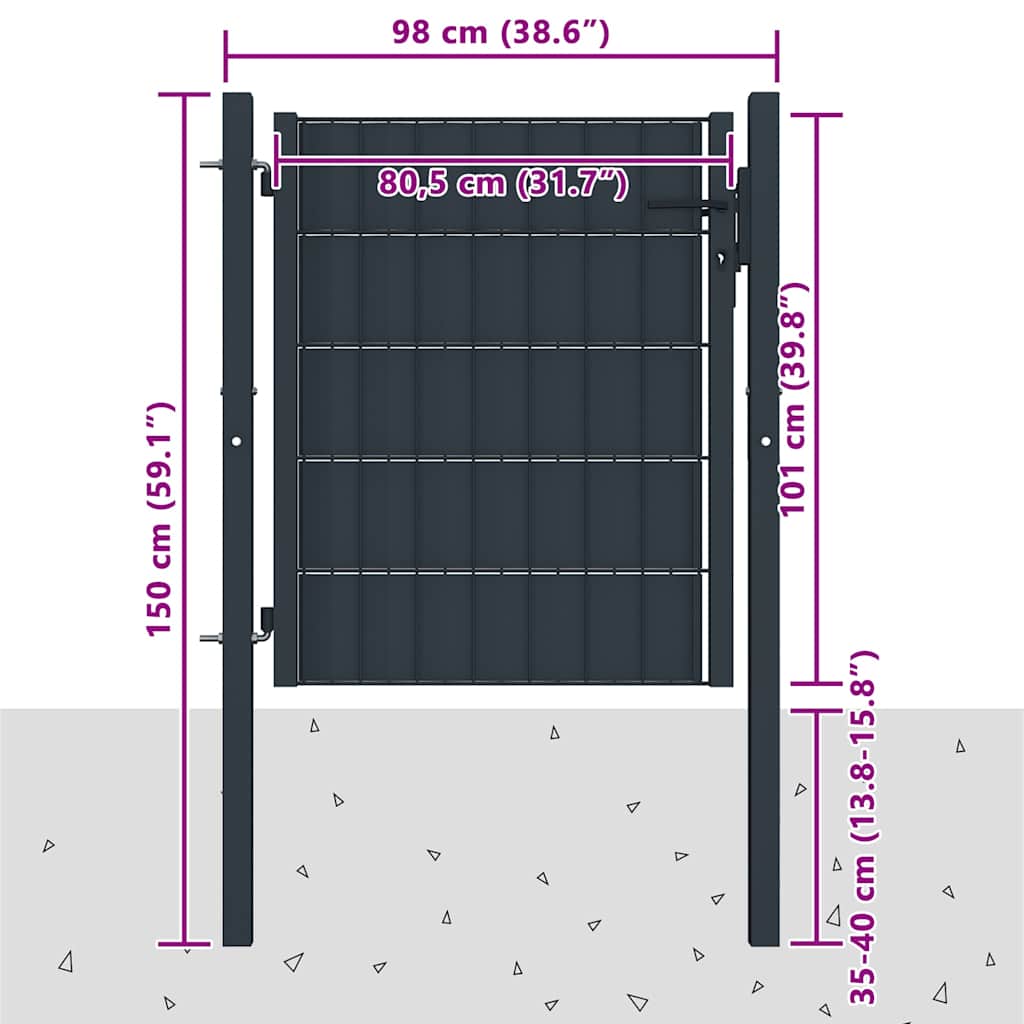 Fence Gate PVC and Steel 100x100 cm Anthracite