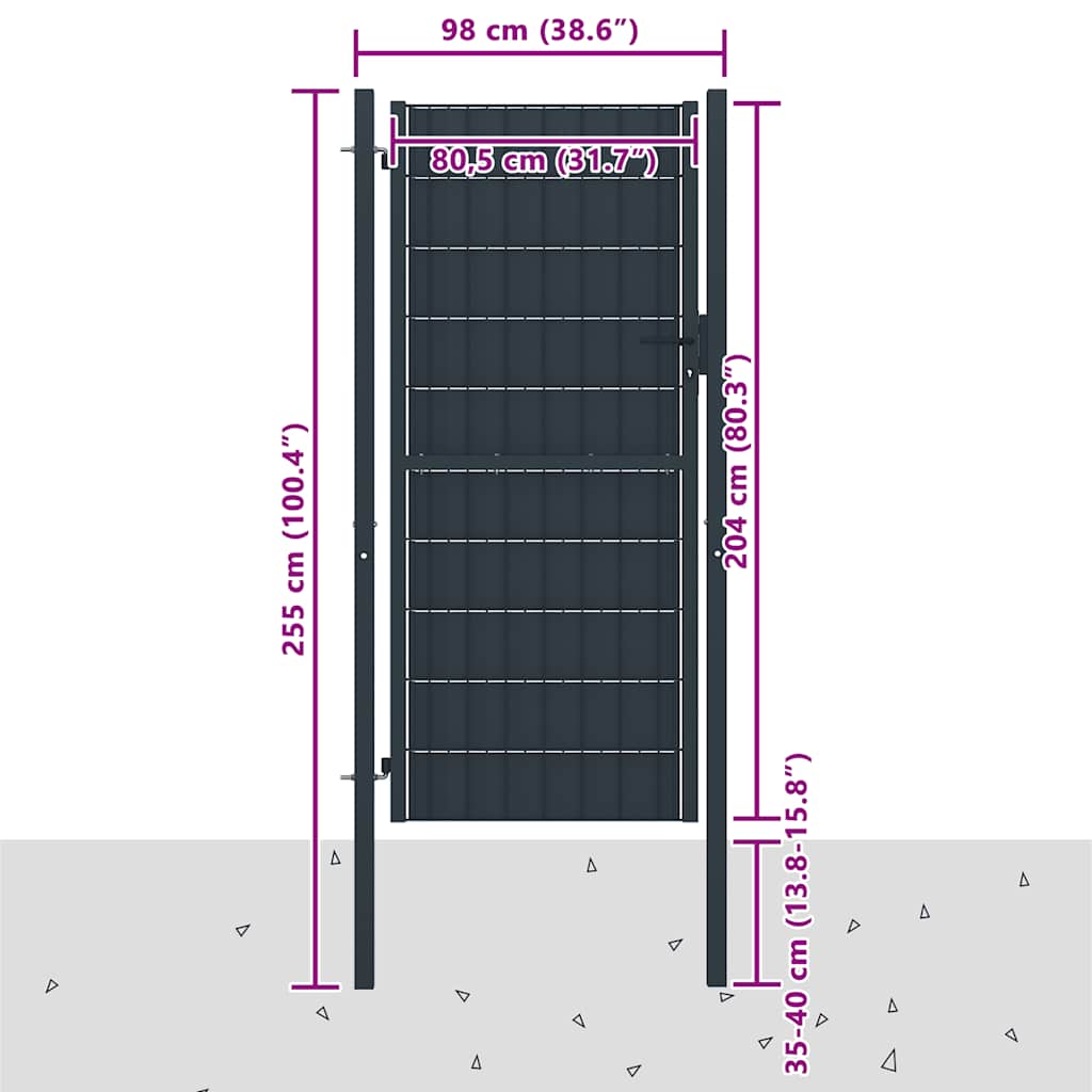 Fence Gate PVC and Steel 100x204 cm Anthracite