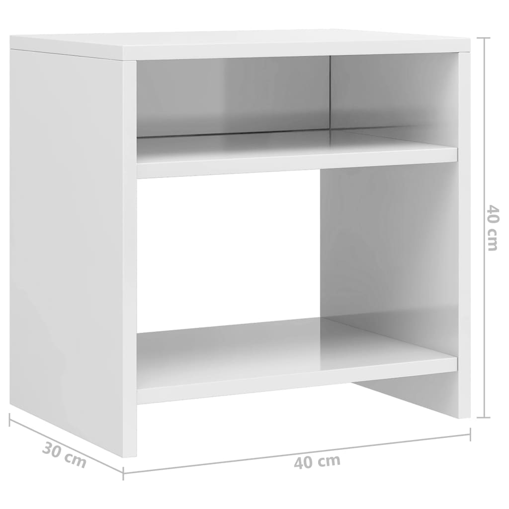 800022 vidaXL Bedside Cabinets 2 pcs High Gloss White 40x30x40 cm Engineered Wood