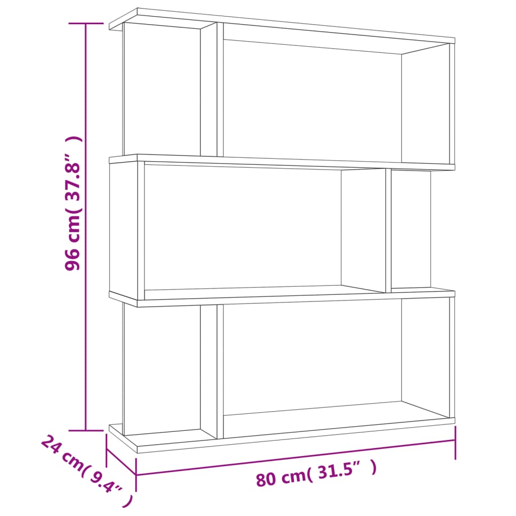 800085 vidaXL Book Cabinet/Room Divider Concrete Grey 80x24x96 cm Engineered Wood