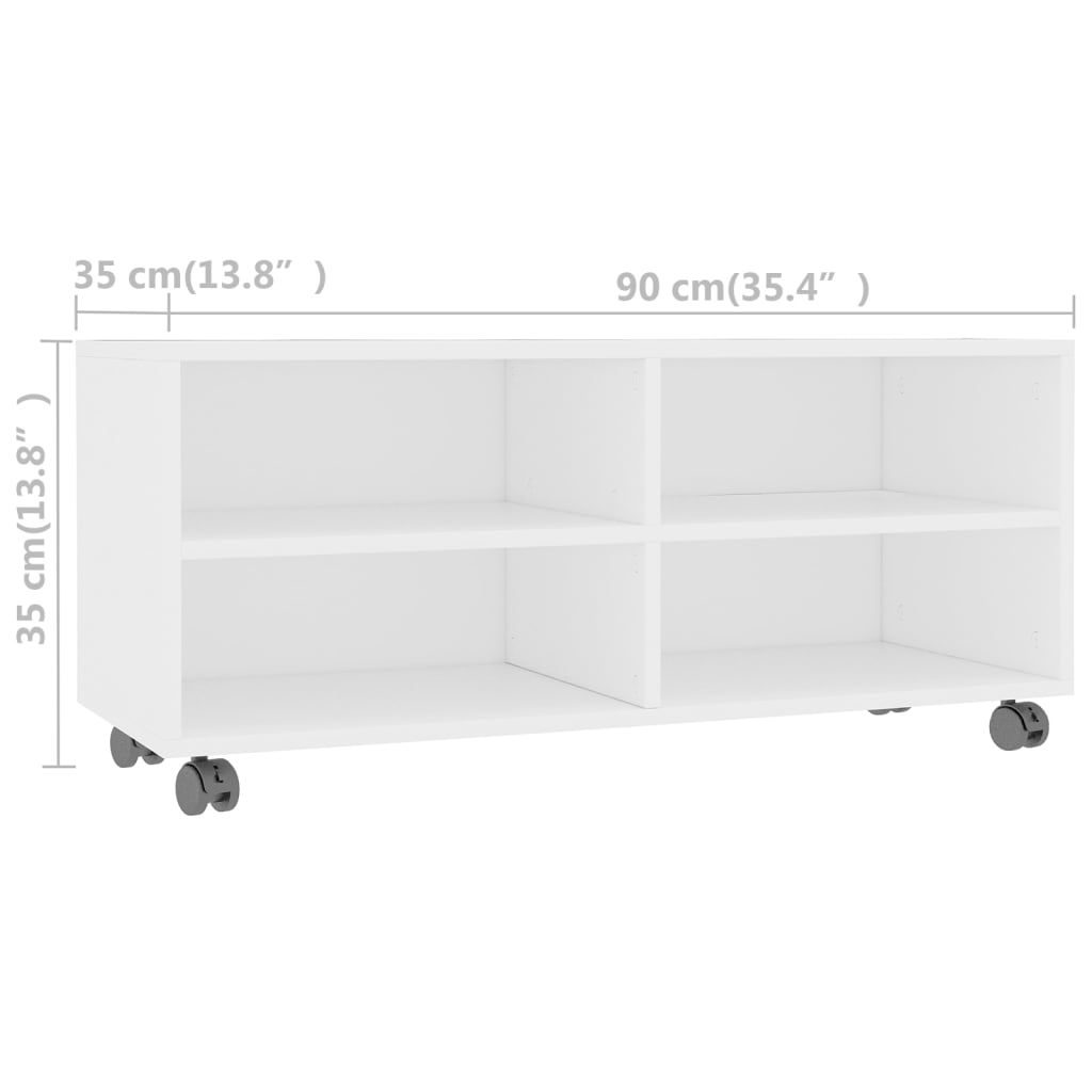 TV Cabinet with Castors White 90x35x35 cm Engineered Wood