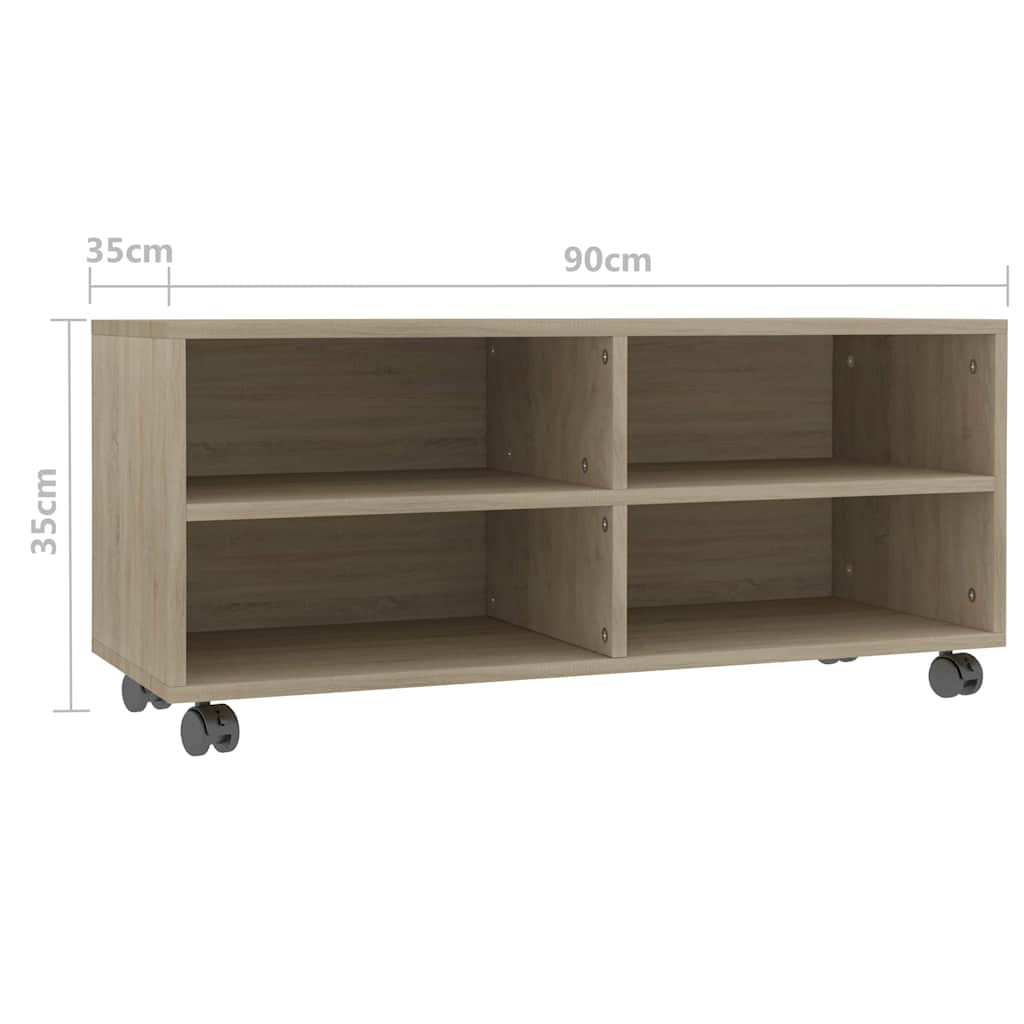 800183 vidaXL TV Cabinet with Castors Sonoma Oak 90x35x35 cm Engineered Wood