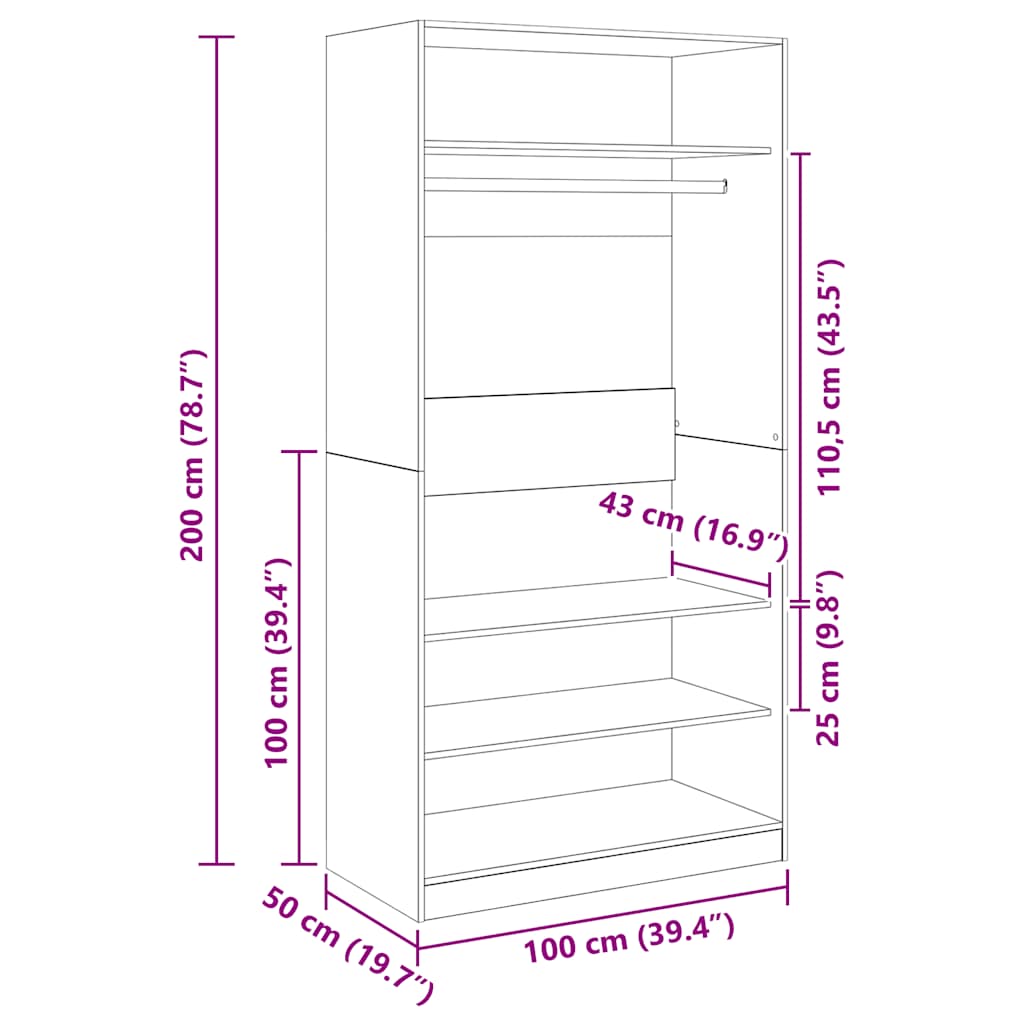 800226 vidaXL Wardrobe Black 100x50x200 cm Engineered Wood