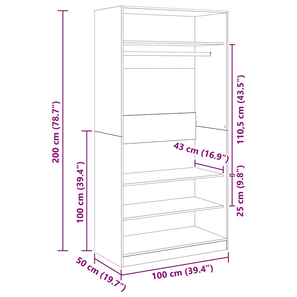 800228 vidaXL Wardrobe Sonoma Oak 100x50x200 cm Engineered Wood