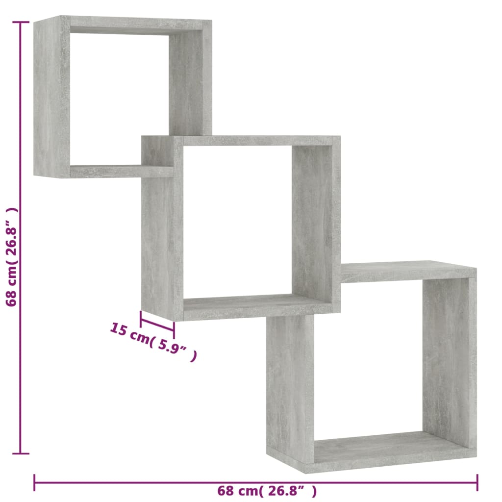Cube Wall Shelves Concrete Grey 68x15x68 cm Engineered Wood