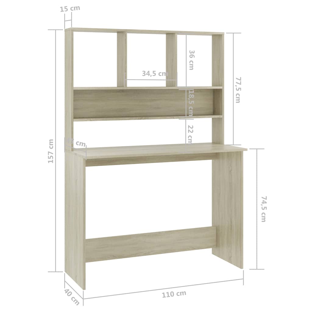 800390 vidaXL Desk with Shelves Sonoma Oak 110x45x157 cm Engineered Wood