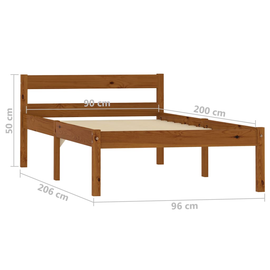 Bed Frame without Mattress Honey Brown Solid Pine Wood 90x200 cm