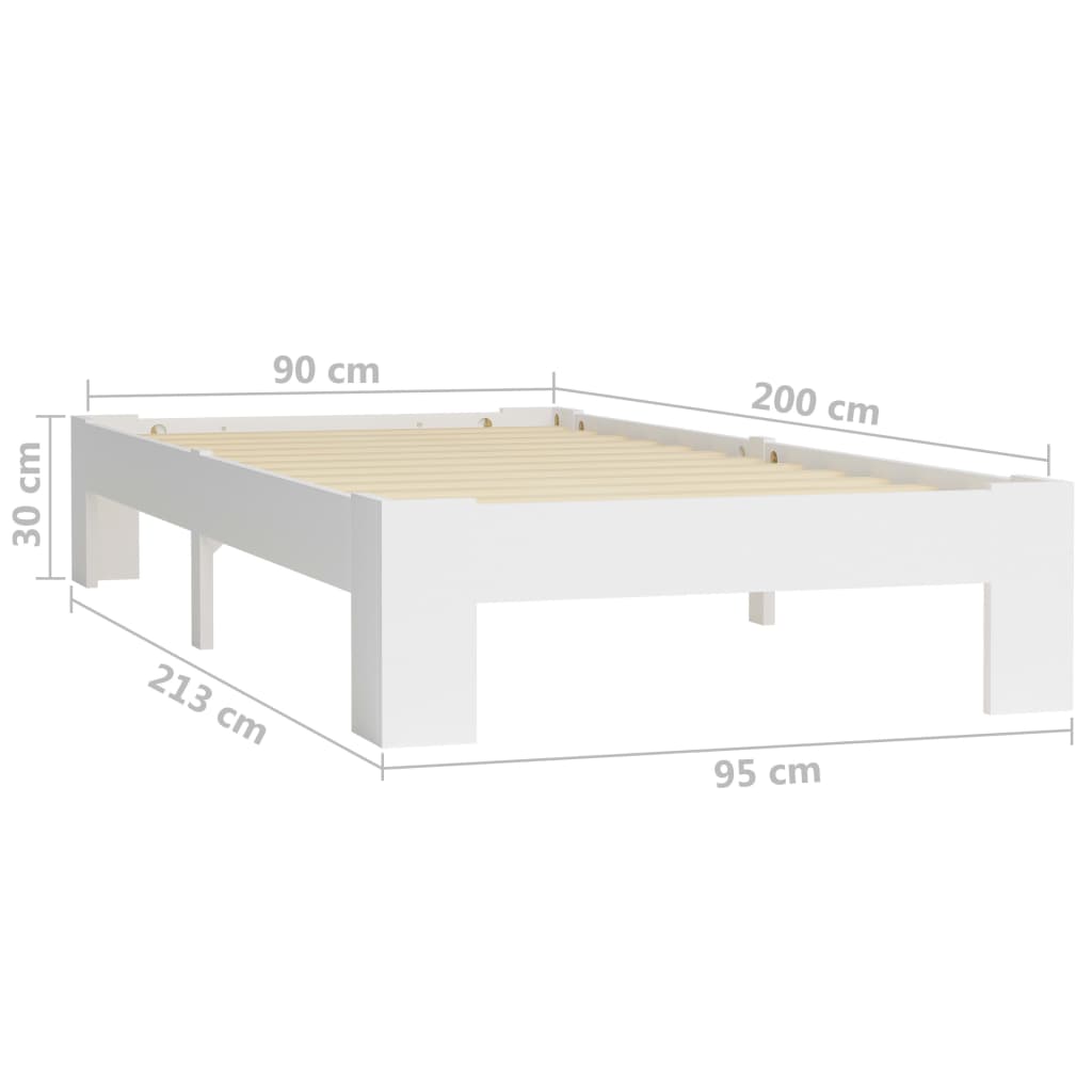 Bed Frame without Mattress White Solid Pine Wood 90x200 cm