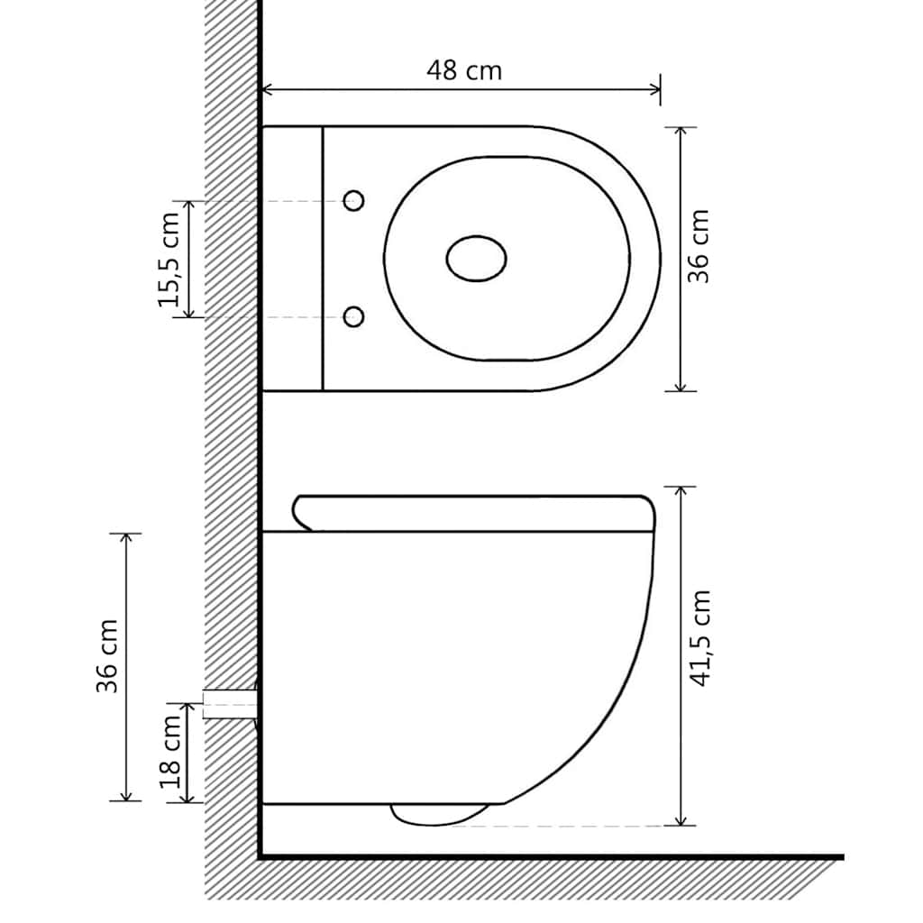 145238 vidaXL Wall Hung Rimless Toilet Ceramic Black