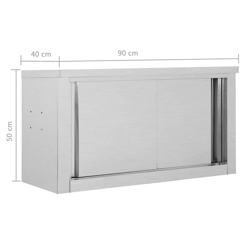 vidaXL Kitchen Wall Cabinet with Sliding Doors 90x40x50 cm Stainless Steel