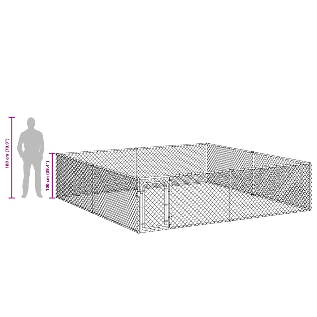 170820 vidaXL Outdoor Dog Kennel Galvanised Steel 4x4x1 m