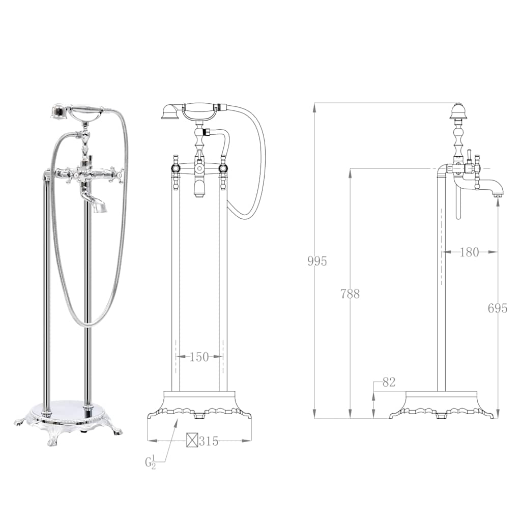 145093 vidaXL Freestanding Bathtub Faucet Stainless Steel 99,5 cm Silver