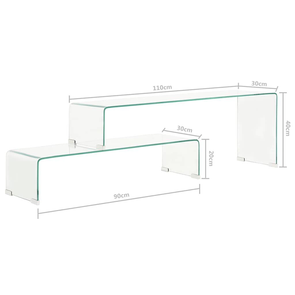 284728 vidaXL 2 Piece Coffee Table Set 90x30x20/110x30x40 cm Tempered Glass