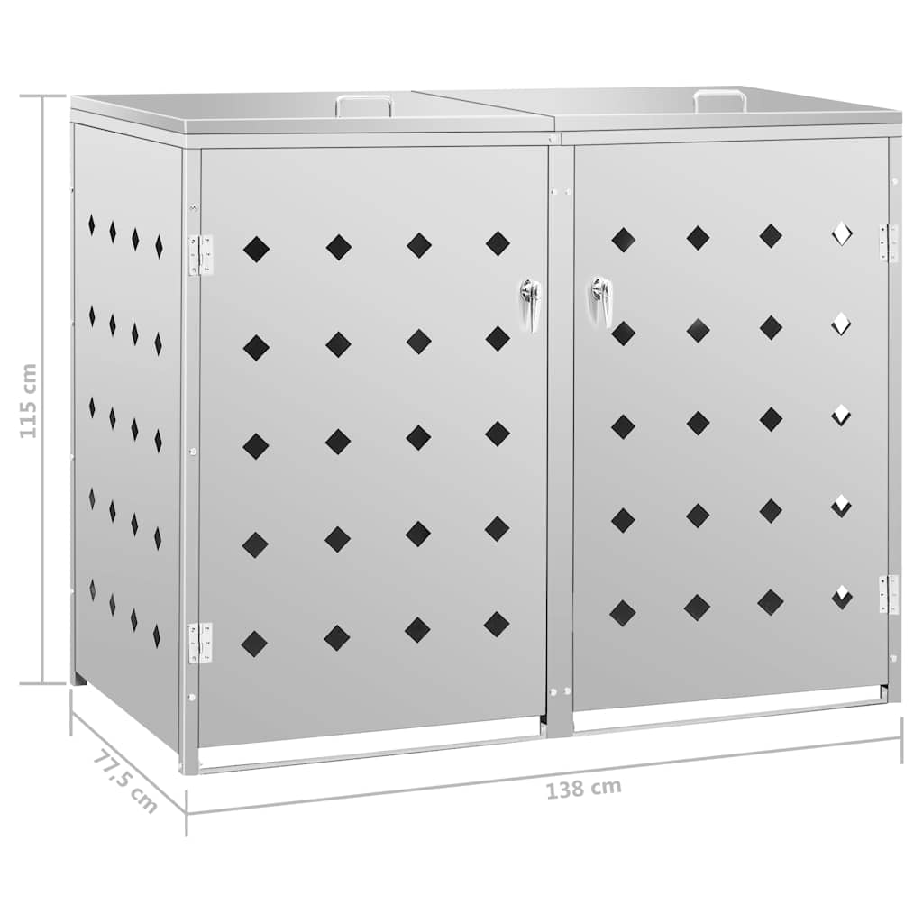 145380 vidaXL Double Wheelie Bin Shed 240 L Stainless Steel