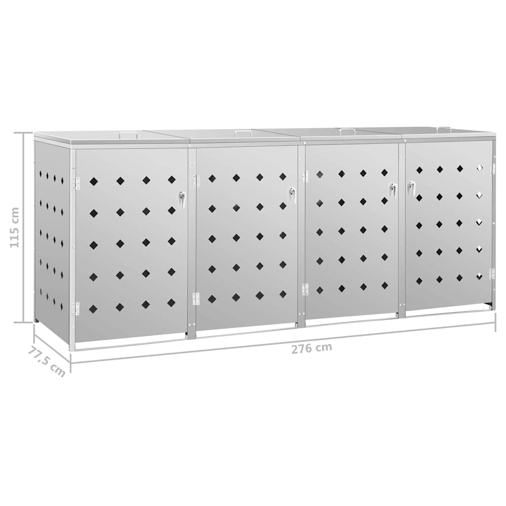 145382 vidaXL Quadruple Wheelie Bin Shed 240 L Stainless Steel
