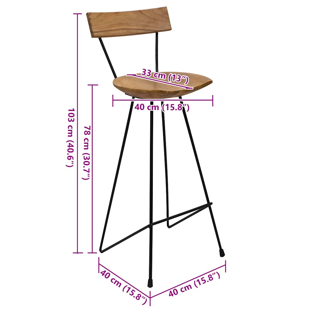 vidaXL Bar Stools 2 pcs Solid Teak Wood
