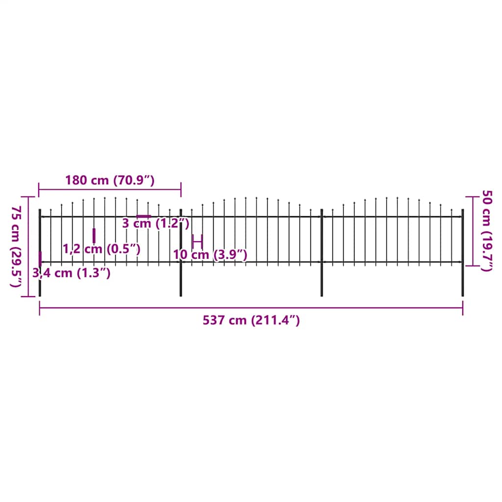 Garden Fence with Spear Top Steel 537x75 cm Black