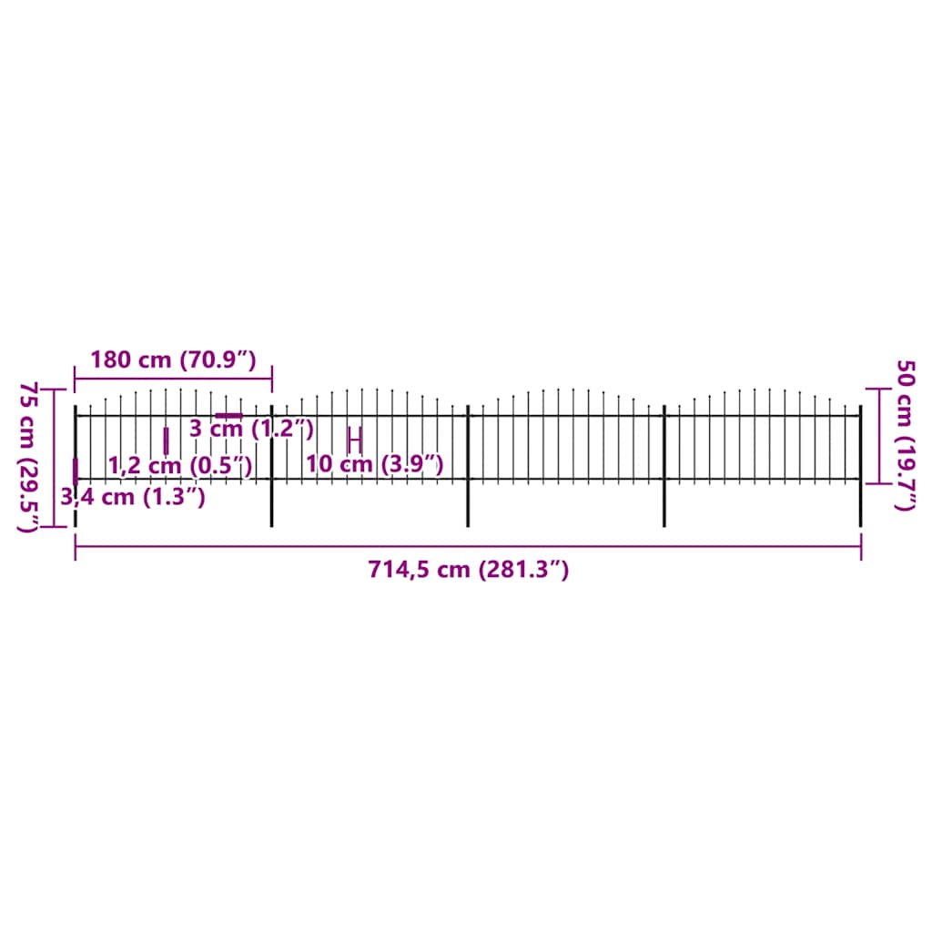 Garden Fence with Spear Top Steel 714.5x75 cm Black