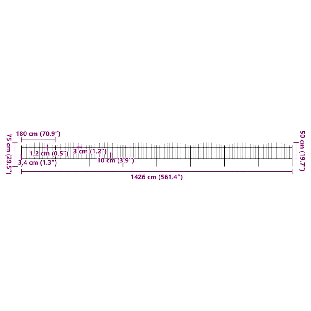 Garden Fence with Spear Top Steel 1426x75 cm Black