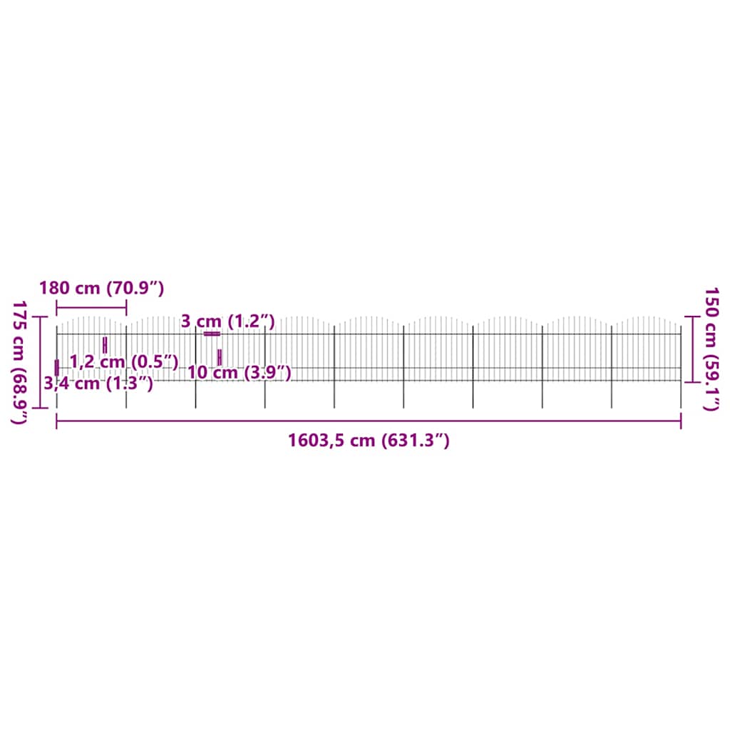 Garden Fence with Spear Top Steel 1603.5x175 cm Black